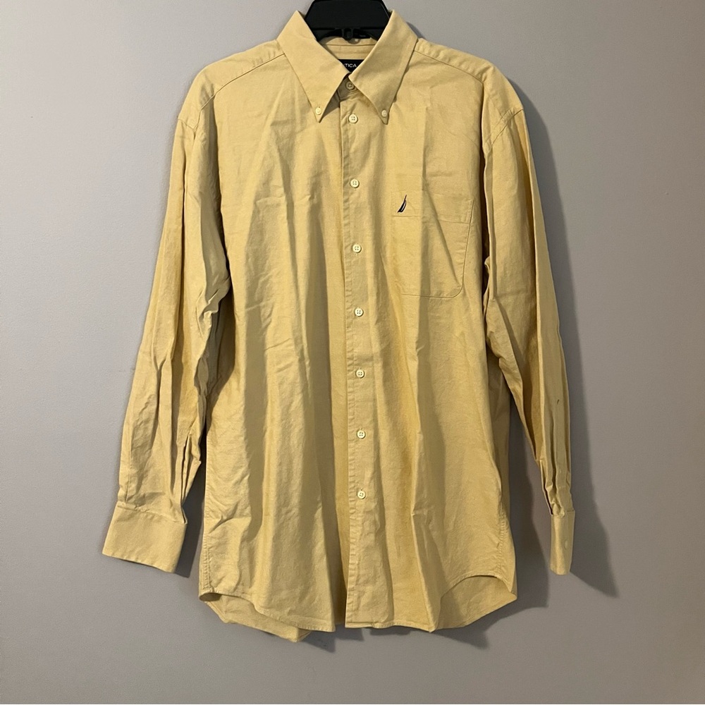 NAUTICA button down men's shirt color mustard long sleeve cotton size 16 (34/35)